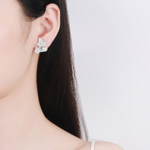 StarGems® 7mm AAAA Pearls&Mosaic Leaves 0.68cttw Moissanite 925 Silver Platinum Plated Stud Earrings EX054