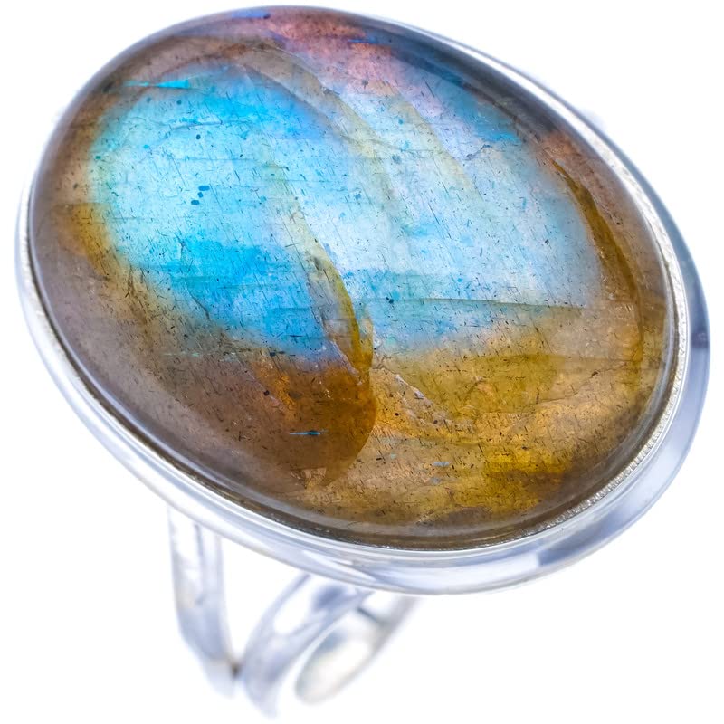 StarGems® Natural Labradorite Handmade 925 Sterling Silver Ring 8.5 F0186