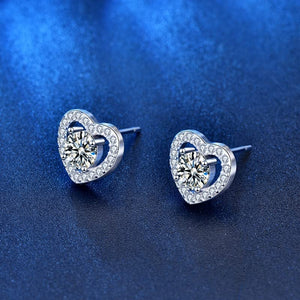 StarGems  0.5ct Moissanite 925 Silver Platinum Plated Zirconia Surrounded Heart-shape Stud B4645