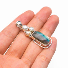 StarGems  Natural Blue Fire Labradorite And River Pearl Handmade 925 Sterling Silver Pendant 1.75" D5659