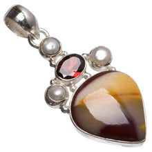 StarGems  Natural Royal Imperial Jasper,Garnet and River Pearl Vintage 925 Sterling Silver Pendant 2" T0315