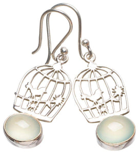 StarGems  Natural Chalcedony Handmade Boho Bird Cage Shape 925 Sterling Silver Earrings 1 1/2" T4384