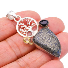 StarGems  Natural Apache Parmyorite Black Onyx,Citrine Tree Handmade 925 Sterling Silver Pendant 2" F3623