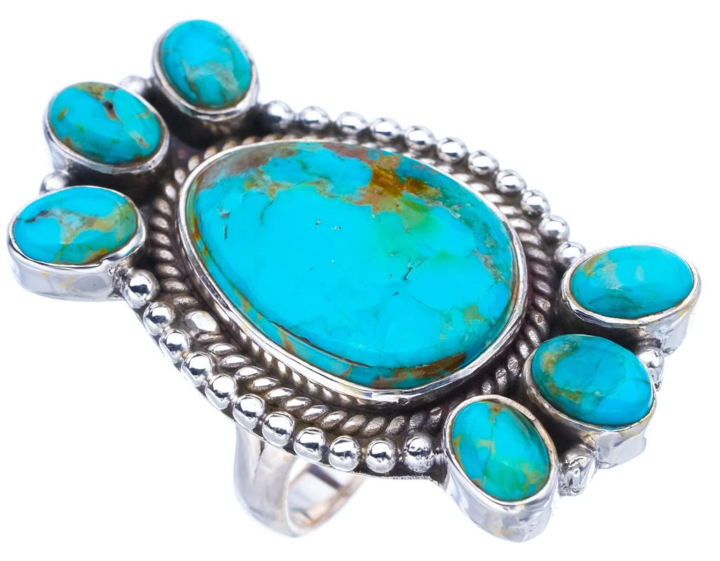 StarGems  Natural Turquoise Handmade 925 Sterling Silver Ring 6.75 F0434