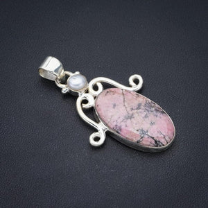 StarGems  Natural Rhodonite River PearlHandmade 925 Sterling Silver Pendant 1.75" F3599