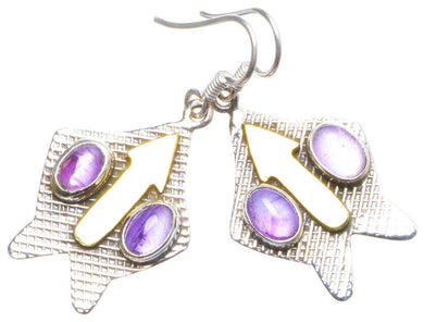 StarGems  Natural Amethyst Handmade Unique Arrow Shape 925 Sterling Silver Earrings 1.75