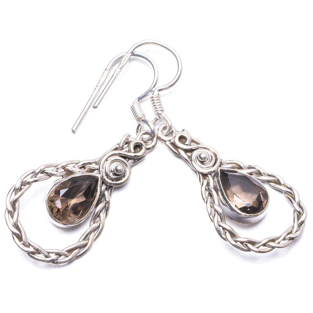 StarGems  Natural Smoky Quartz Handmade Unique 925 Sterling Silver Earrings 1.5