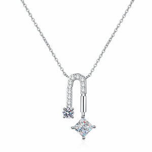 StarGems® Princess Cut Umbrella 1.3cttw Moissanite 925 Silver Platinum Plated Necklace 40+5cm NX043