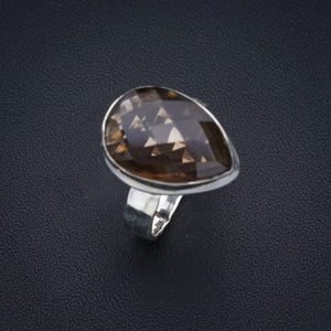 StarGems  Natural Smoky Quartz HammeredHandmade 925 Sterling Silver Ring 9 F1918