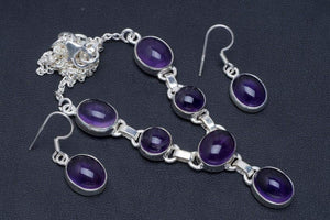 Natural Amethyst Handmade Unique 925 Sterling Silver Jewelry Set Necklace 18.5" Earrings 1.25" A3469