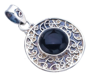 StarGems  Natural Black Onyx Handmade 925 Sterling Silver Pendant 1.25" F3986