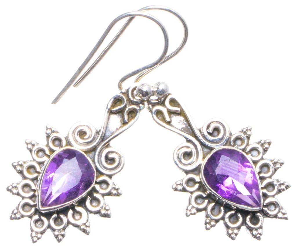 StarGems  Natural Amethyst Handmade Unique 925 Sterling Silver Earrings 1.5