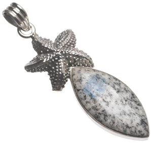 StarGems  Natural K Starfish Shape2 Azurite Starfish Handmade Vintage 925 Sterling Silver Pendant 2 1/4