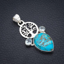 StarGems  Natural Copper Turquoise Blue Topaz TreeHandmade 925 Sterling Silver Pendant 2" F3872