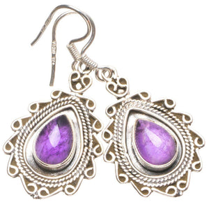 StarGems  Natural Amethyst Handmade Boho 925 Sterling Silver Earrings 1 1/2" T5019