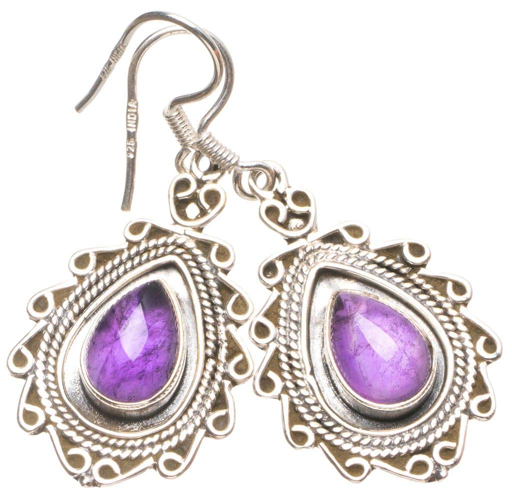 StarGems  Natural Amethyst Handmade Boho 925 Sterling Silver Earrings 1 1/2