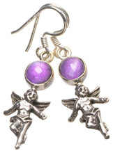 StarGems  Natural Amethyst Angel Handmade Mexican Angle Shape 925 Sterling Silver Earrings 1 1/2" T5101