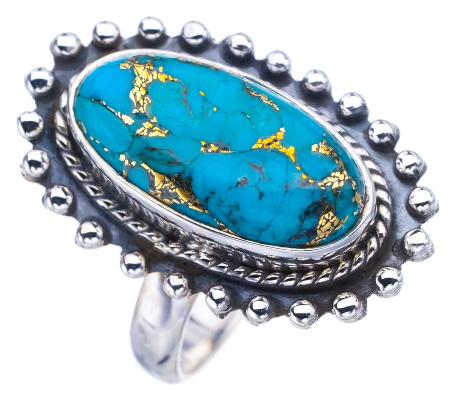 StarGems  Natural Copper Turquoise Handmade 925 Sterling Silver Ring 7 F3193