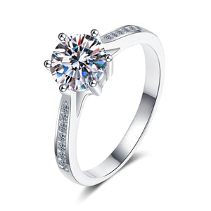 StarGems® Six Prong Simplism 1-2ct Moissanite 925 Silver Platinum Plated Ring RX034