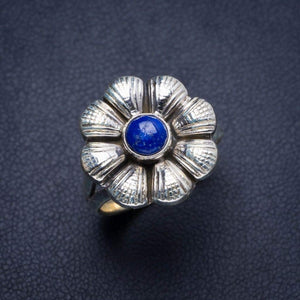 StarGems® Natural Lapis Lazuli Handmade Unique Flower Shape 925 Sterling Silver Ring 6.75 Y4263