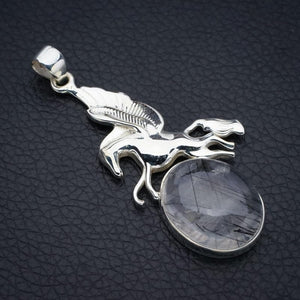 StarGems  Natural Rutilated Quartz Horse Handmade 925 Sterling Silver Pendant 2.25" F3913