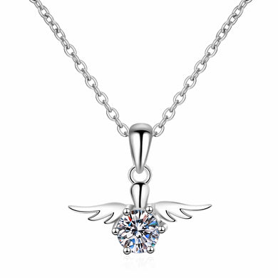 StarGems® Six Prong Angle'S Wings 0.5ct Moissanite 925 Silver Platinum Plated Necklace 40+5cm NX113