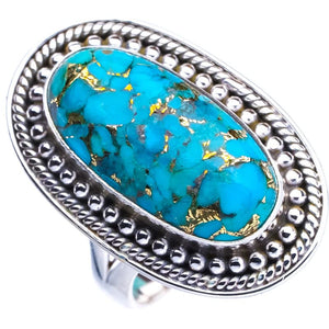 StarGems  Natural Copper Turquoise Handmade 925 Sterling Silver Ring 7 E9374