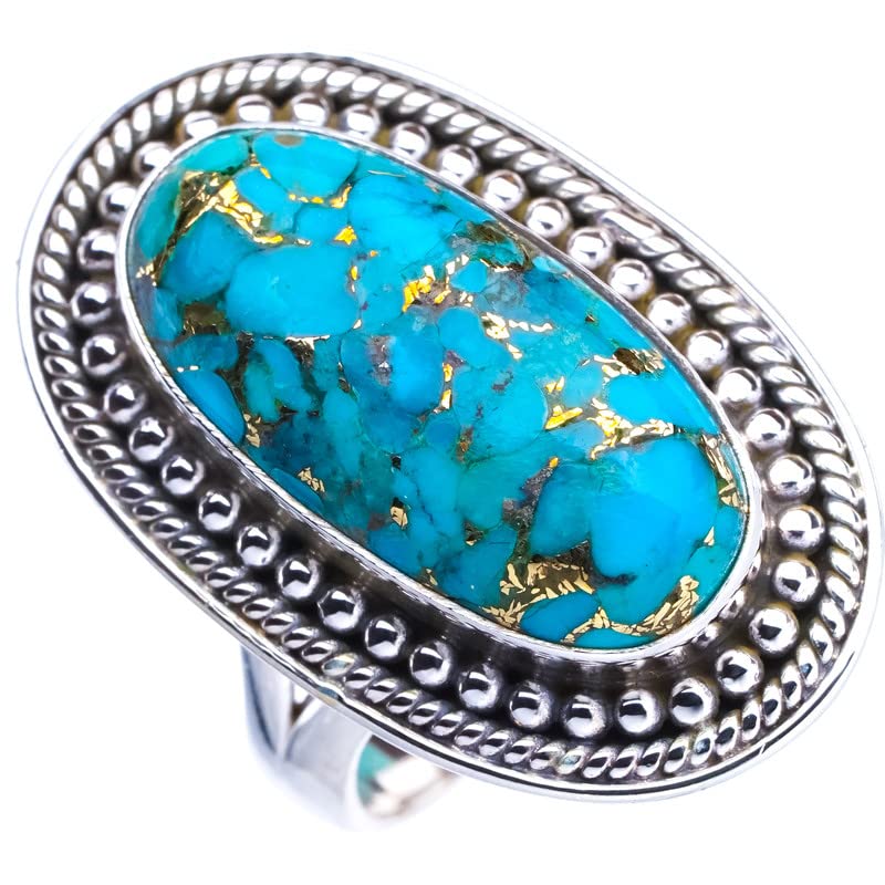 StarGems  Natural Copper Turquoise Handmade 925 Sterling Silver Ring 7 E9374