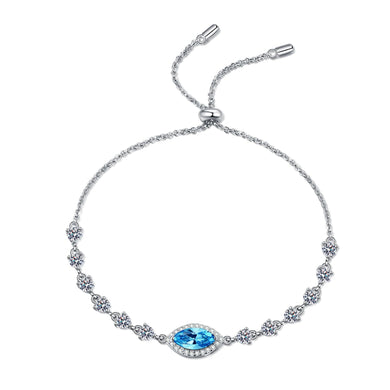 StarGems® Royalblue Marquise Shaped And Zircon 1ct Moissanite 925 Sterling Silver Platinum Plated Adjustable Bracelet For Women BX008