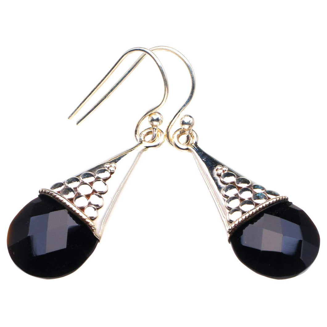 StarGems  Natural Black Onyx Handmade 925 Sterling Silver Earrings 1.5