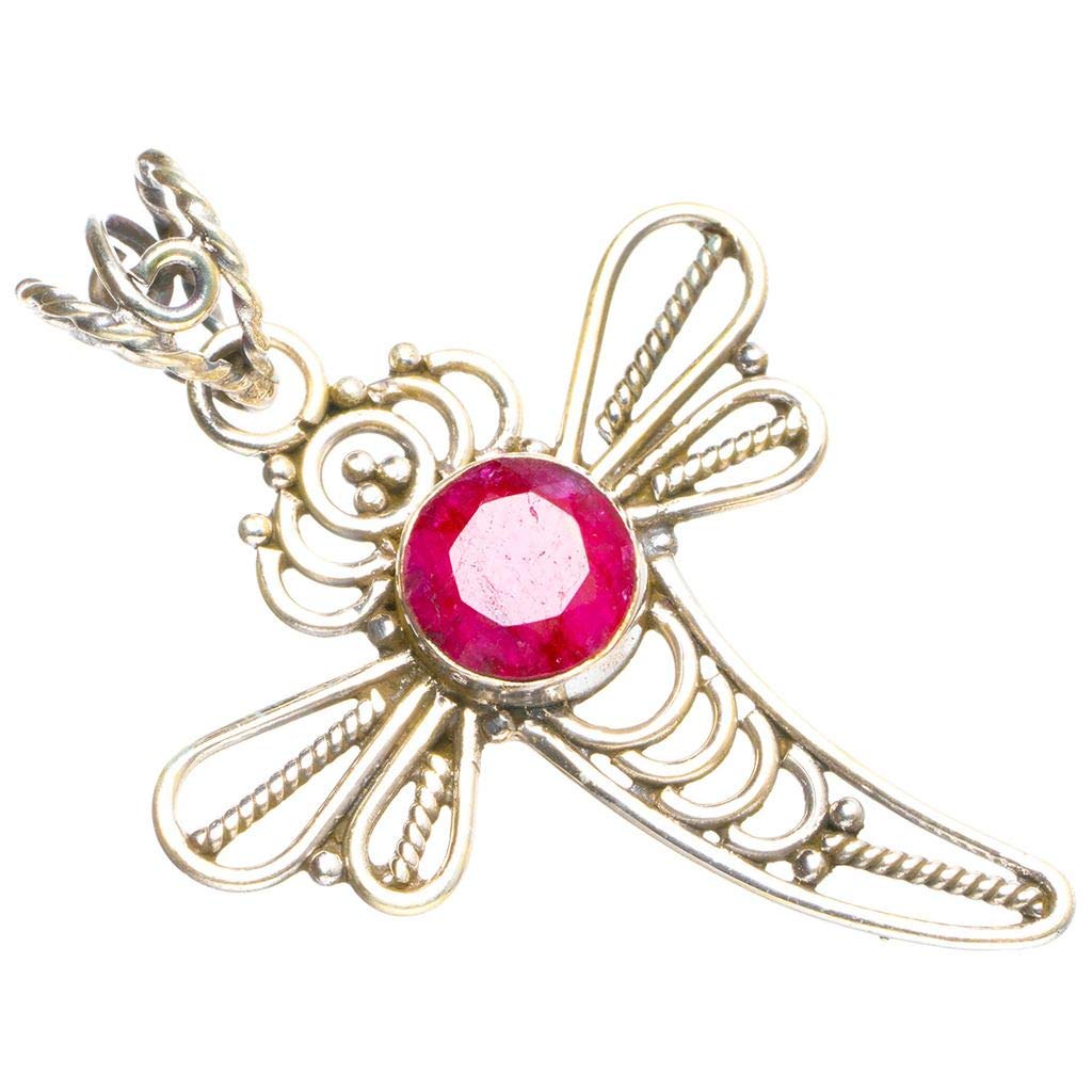 StarGems  Natural Cherry Ruby Drongonfly 925 Sterling Silver Pendant 1.75