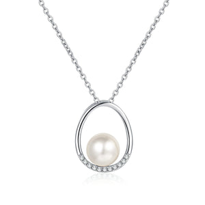 StarGems  8mm River Pearl Oval Minimalist 0.096cttw Moissanite 925 Silver Platinum Plated Necklace 40+5cm NX072