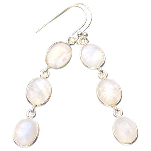 StarGems  Natural Rainbow Moonstone Handmade 925 Sterling Silver Earrings 2" D6535