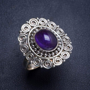 StarGems  Natural Amethyst Handmade Unique 925 Sterling Silver Ring 8 Y4983