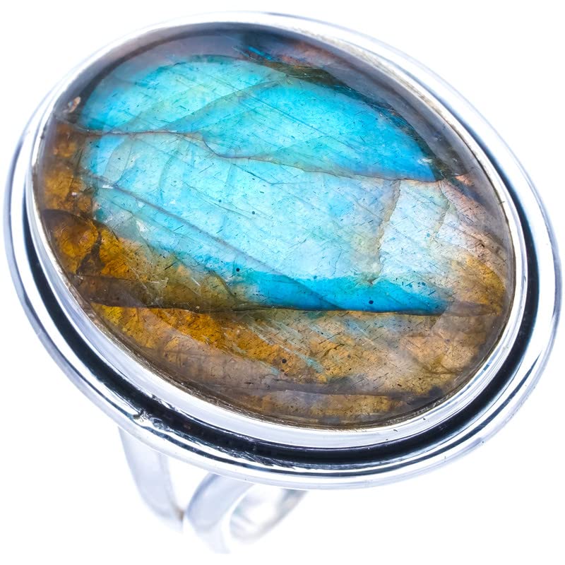 StarGems® Natural Labradorite Handmade 925 Sterling Silver Ring 5 F0102