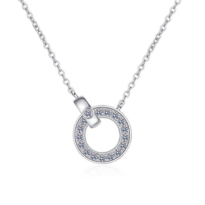 StarGems  Circle Minimalist 0.45cttw Moissanite 925 Silver Platinum Plated Necklace 40+5cm NX032