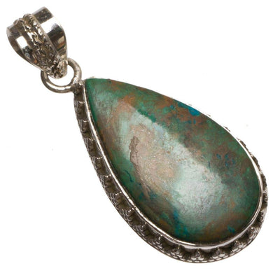 StarGems  Natural Chrysocolla Handmade Boho 925 Sterling Silver Pendant 1 1/2