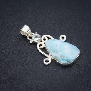 StarGems  Natural Larimar Blue Topaz Handmade 925 Sterling Silver Pendant 1.5" F3535