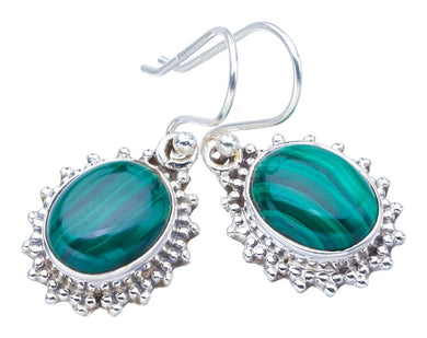 StarGems  Natural Malachite Handmade 925 Sterling Silver Earrings 1.25