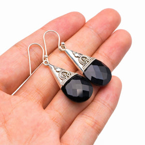 StarGems  Natural Black Onyx Handmade 925 Sterling Silver Earrings 1.75" D3804