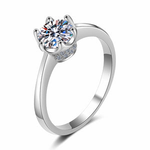StarGems® Six Prong Simplism 1ct Moissanite 925 Silver Platinum Plated Ring RX004