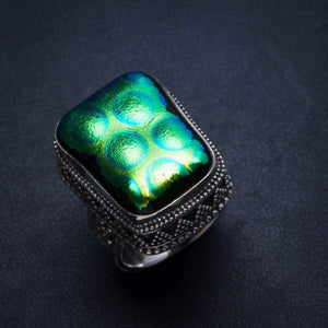 StarGems® Natural Rainbow Dichroic Glass Antique Design Handmade 925 Sterling Silver Ring, Size 9.75 T5513