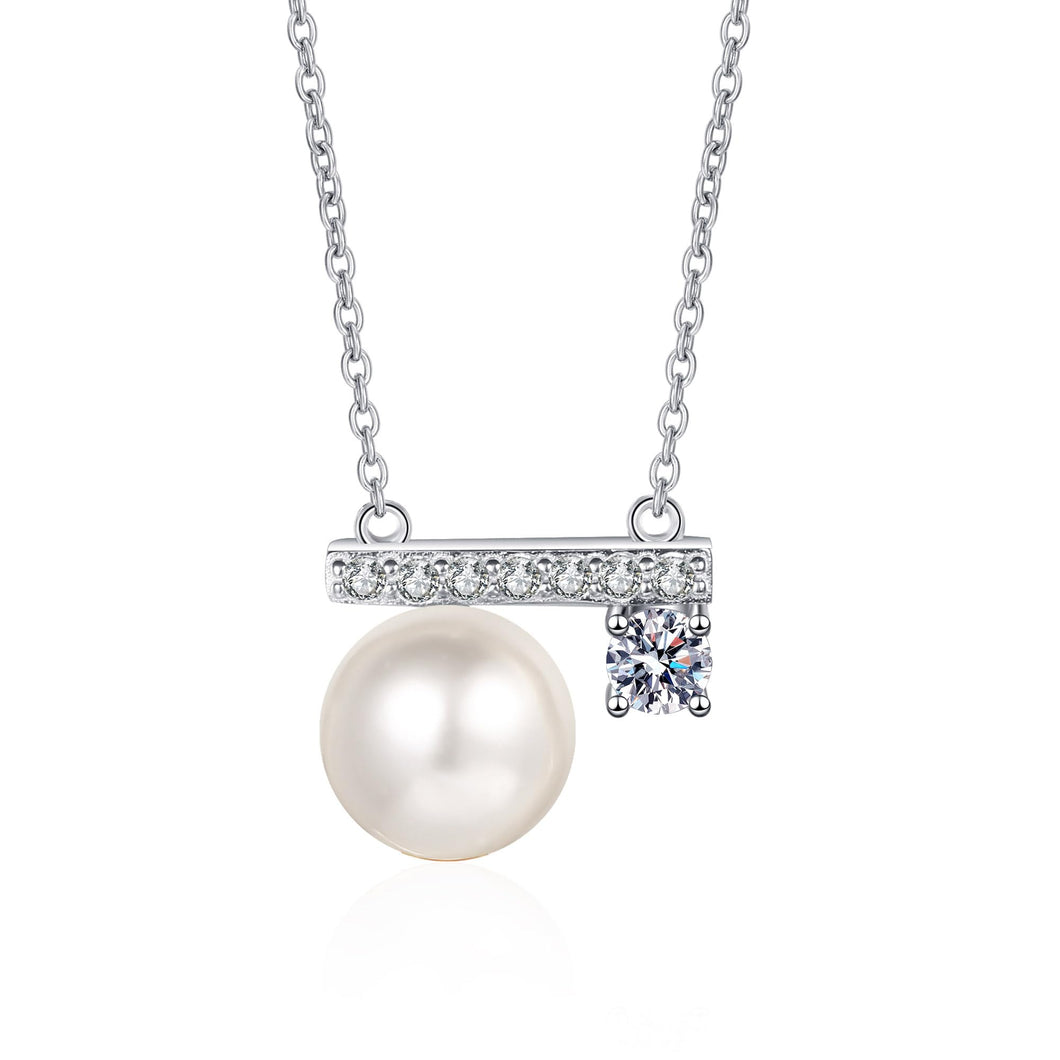 StarGems  10mm River Pearl Minimalist 0.475cttw Moissanite 925 Silver Platinum Plated Necklace 40+5cm NX083