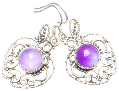 StarGems  Natural Amethyst Handmade Unique Apple Shape 925 Sterling Silver Earrings 1.5