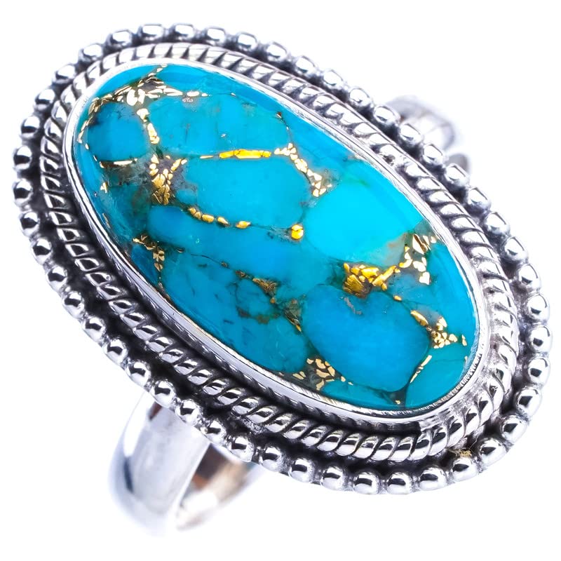 StarGems® Natural Copper Turquoise Handmade 925 Sterling Silver Ring 7.75 E9372