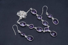 StarGems  Natural Amethyst Handmade Unique 925 Sterling Silver Jewelry Set Necklace 18.5" Earrings 1.75" A3644