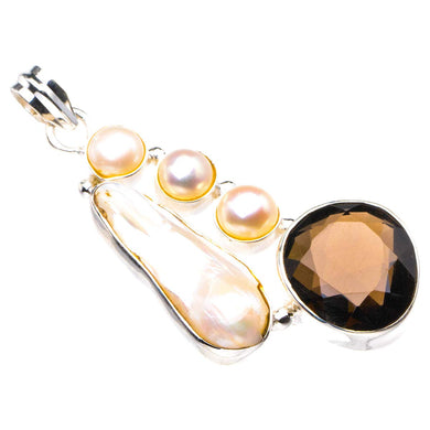 StarGems  Natural Smoky Quartz,Biwa Pearl And River Pearl Handmade 925 Sterling Silver Pendant 2