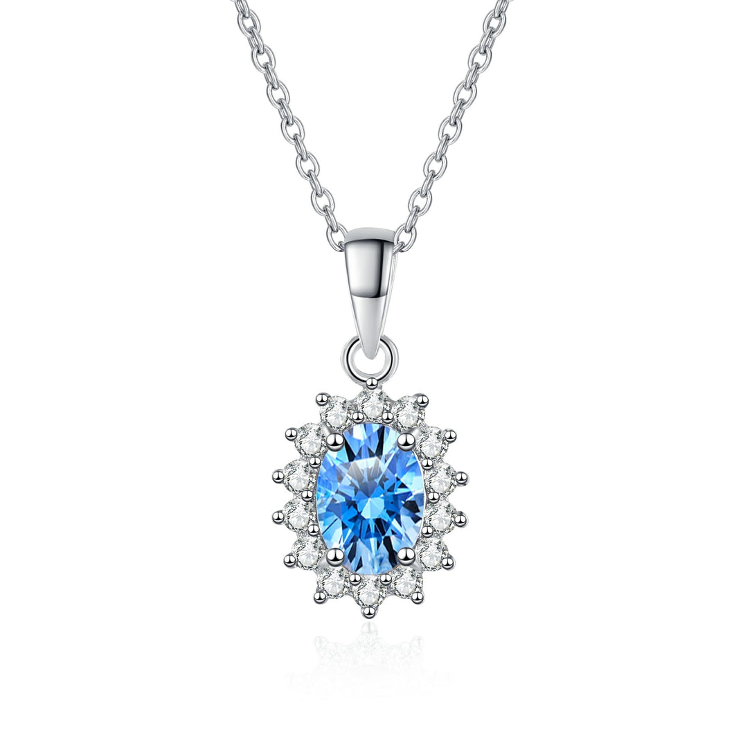 StarGems® Royal Blue Pigeon Egg 1ct Moissanite 925 Silver Platinum Plated Necklace 40+5cm NX003