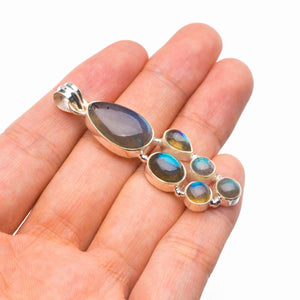 StarGems® Natural Blue Fire Labradorite Handmade 925 Sterling Silver Pendant 2.25" D5643