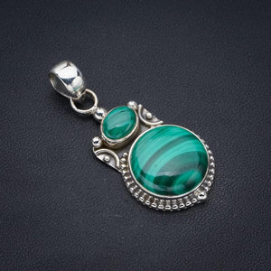 StarGems  Natural Malachite Handmade 925 Sterling Silver Pendant 1.5" F3694